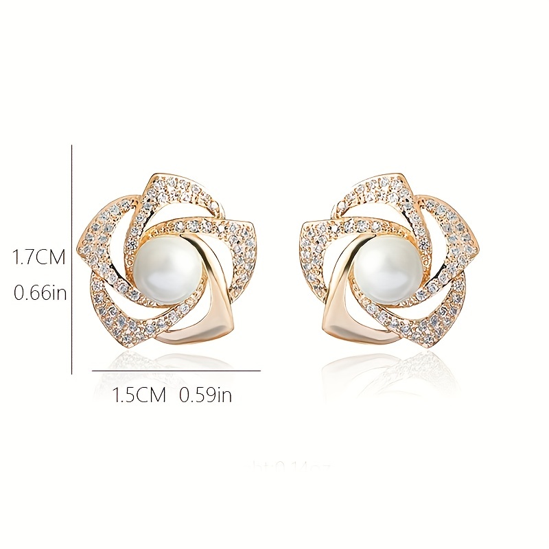 Delicate Vintage Rose Flower Rhinestone Stud Earrings
