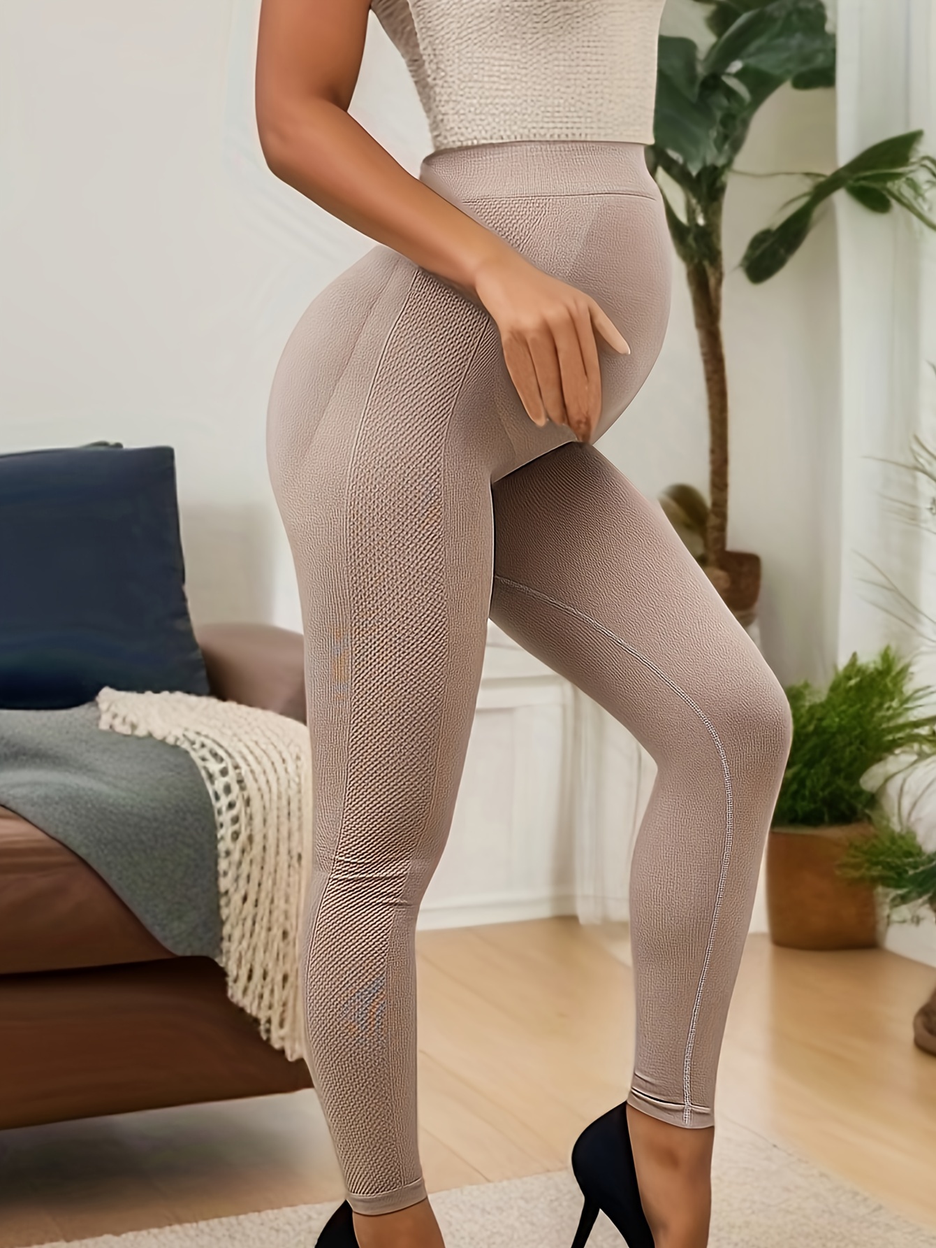 Women's Maternity Solid Seamless Leggings Fashion Casual - Temu Canada