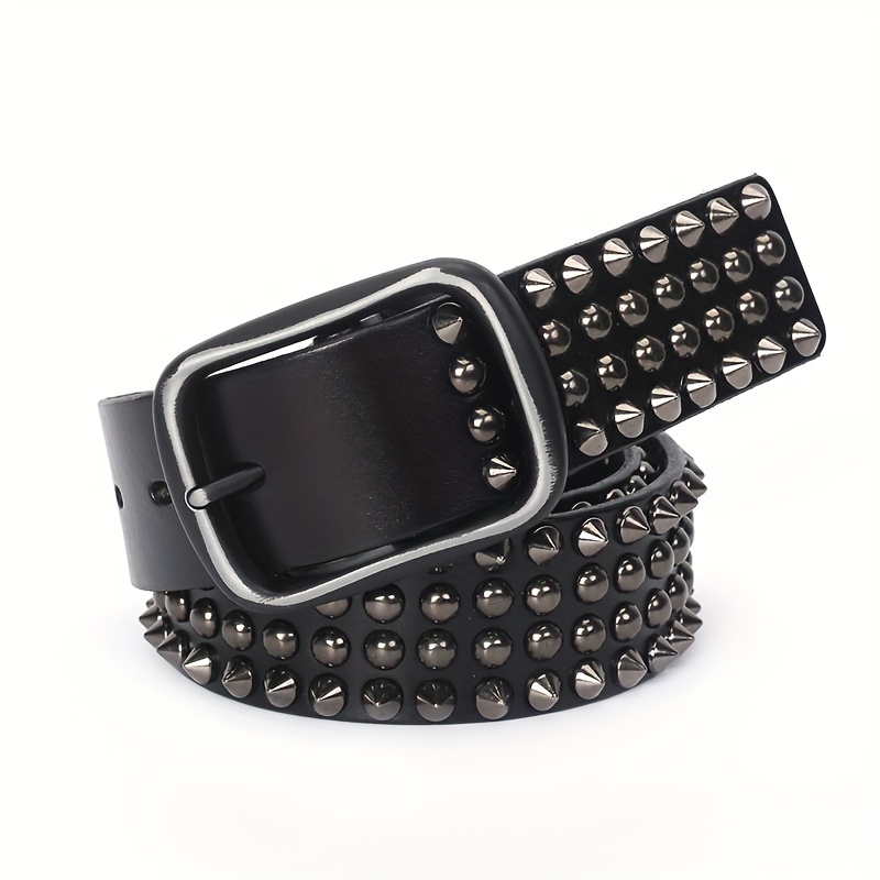 Men's Checkered Pattern Genuine Leather Belt, Alloy Pin Buckle