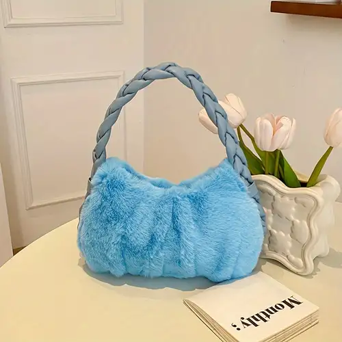Kawaii Cute Plush Shoulder Bag Fluffy Faux Fur Underarm Bag Womens Fashion  Handbag Hobo Purse For Winter - Bags & Luggage - Temu United Arab Emirates