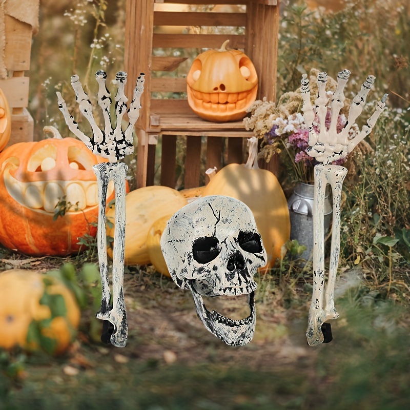 SCOBLA Dekoobjekt Realistische Skelett Pfähle Halloween Dekorationen für  Rasen (1 St., Head:13.5cm*18.5cm/Hand:9.5cm*37cm), Pfähle Garten Halloween