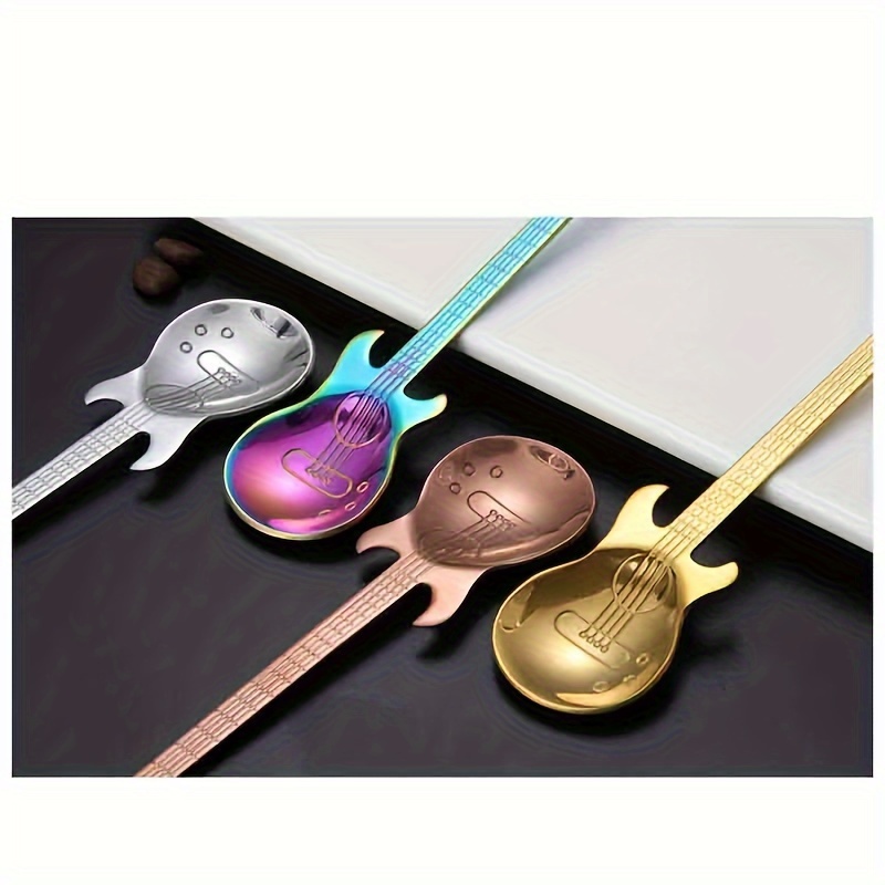 music inspired stainless steel guitar shaped coffee spoon   stirring ice desserts ideal for home bar cafe use great gift for music lovers details 7