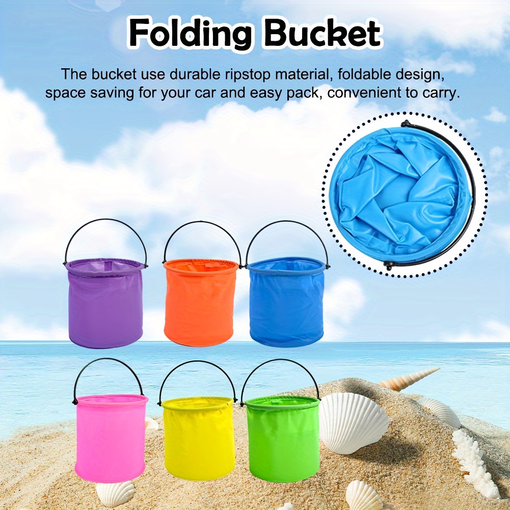  Silicon Beach Toy Collapsible Bucket,Sanbox Beach Sand Pail,  Travel Foldable Pail Bucket with Mesh Bag, Collapsible Buckets Multi Use  for Garden Beach, Camping Gear, Beach Party, Fishing, Car Washing : Toys