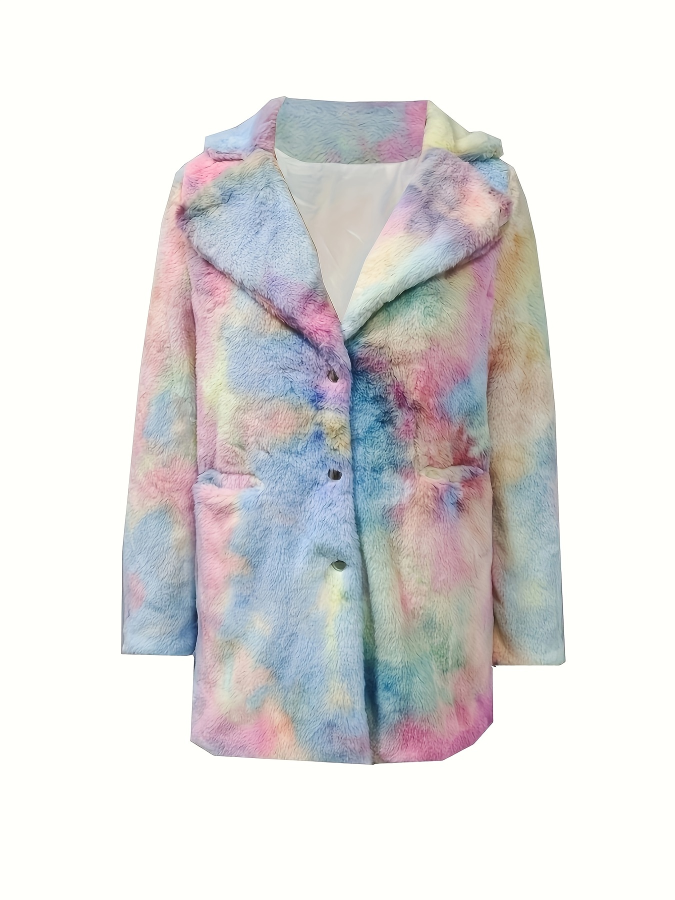 Lolmot Ladies Winter Loose Top Solid Color Long Sleeve Hoodless Casual  Plush Jacket/Jacket 