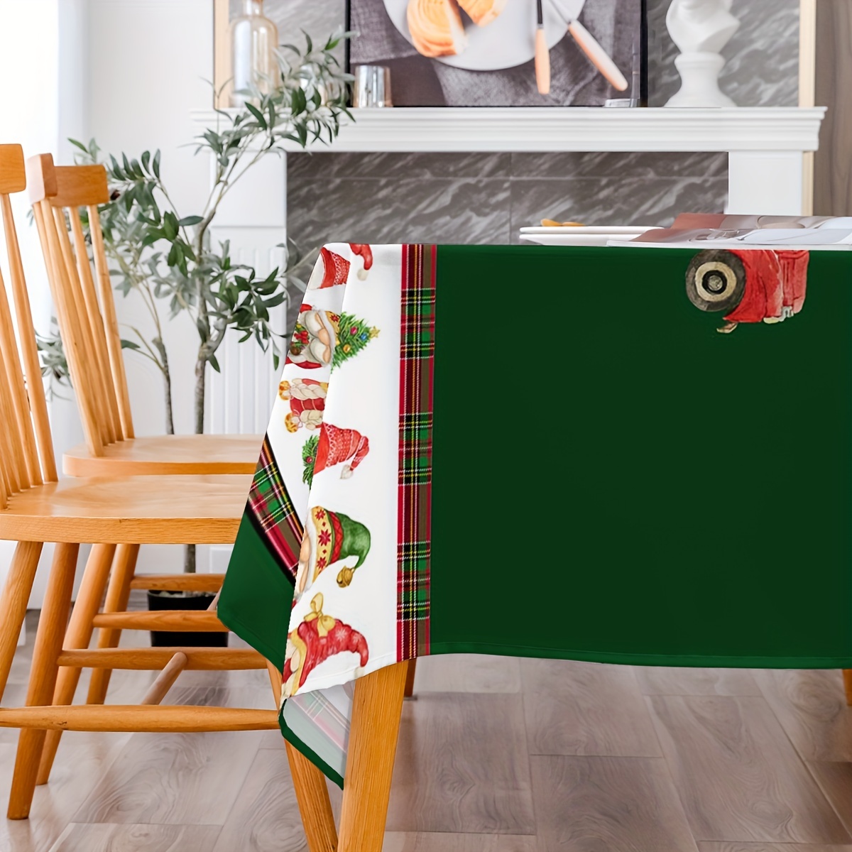 Polyester Tablecloth Merry Christmas Table Cover Truck Gnome Pattern Fab