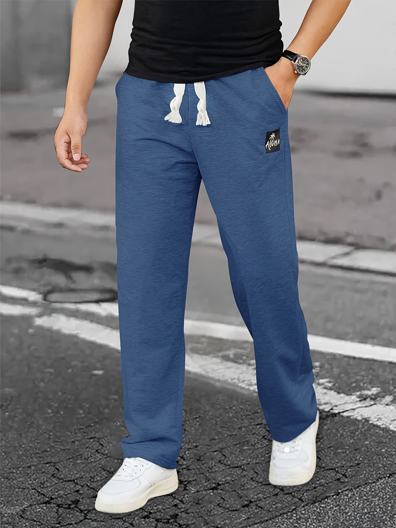 Solid Drawstring Sweatpants Loose Fit Pants Men's Casual - Temu