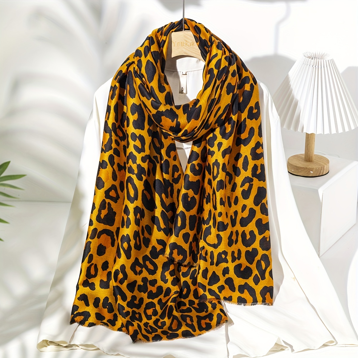 CaySep Châle Léger Imprimé Floral Léopard Pour Femme - Écharpe Tendance Vacances Voyage Crème Solaire
