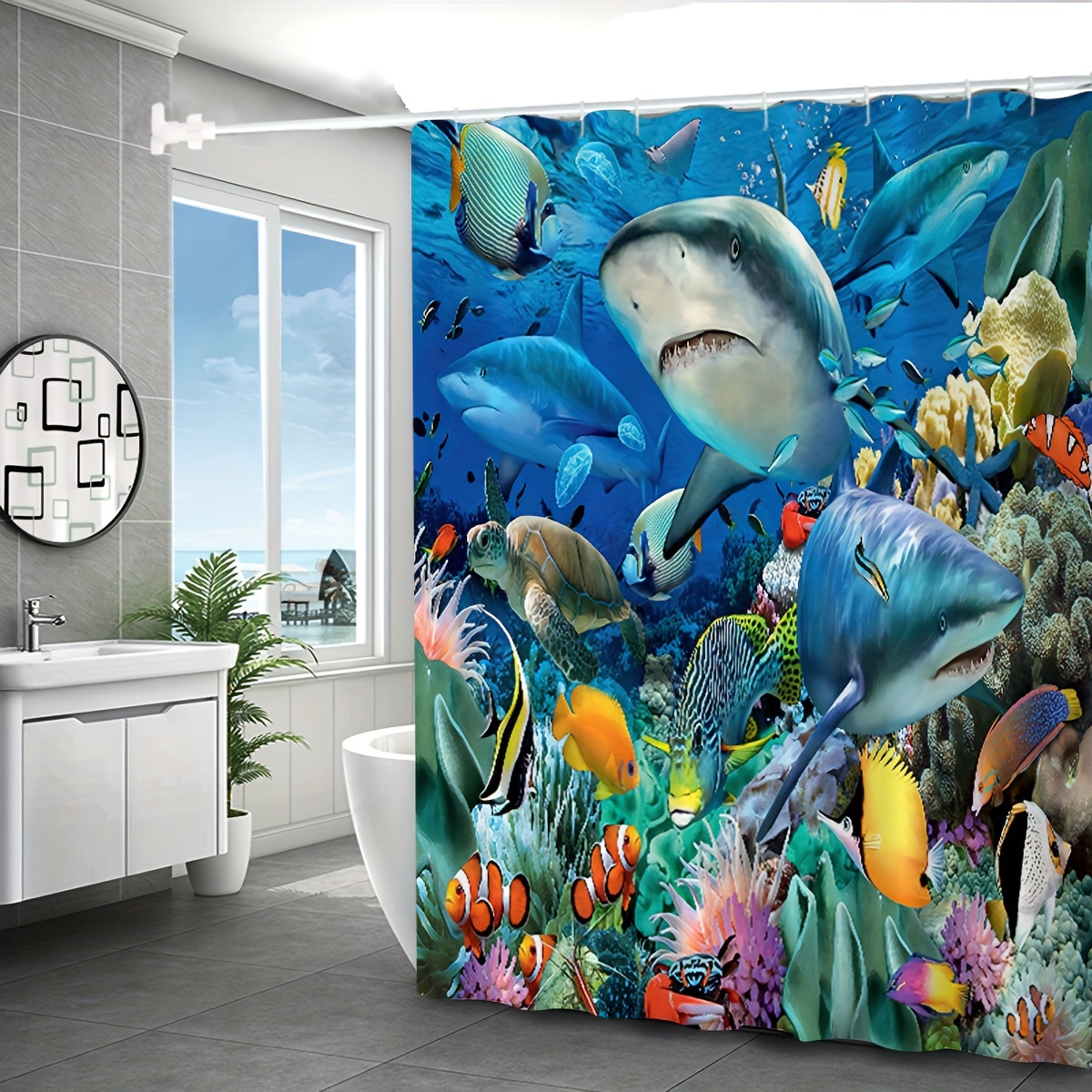 Shark Shower Curtain Underwater World Water resistant - Temu