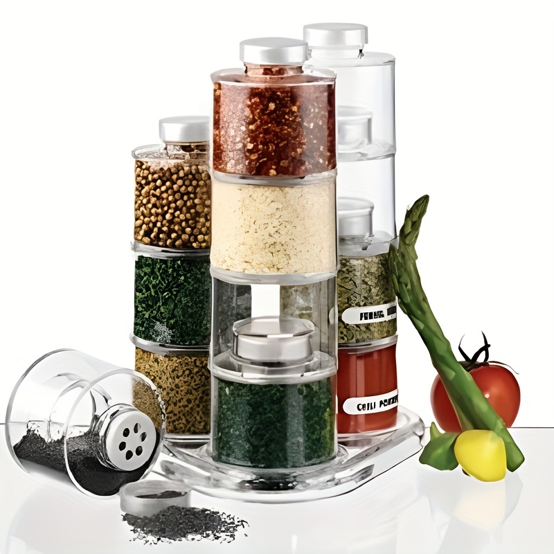 Stackable Spice Rack, Set of 6 Spice Jars Tower, Space Saving Kitchen Spice  with Lids, for Herbs, Condiments, Spices Seasoning