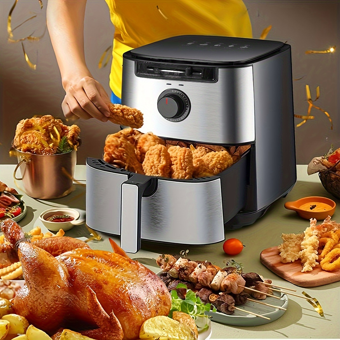 5.8QT Smart Electric Air Fryer Large Capacity Automatic Household Multi  360°Baking Digital Air Fryer With Guided Cooking, Easy Clean, Stainless  Steel