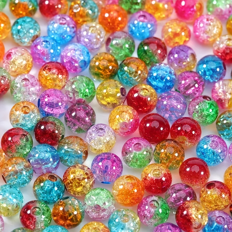 

100pcs 8mm Colorful Acrylic Round Crackle Glass Beads For Diy Earrings Bracelet Necklace And Any Other Accessories