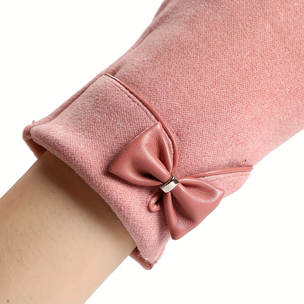 Stylish Bow Decor Gloves Short Thick Warm Touchscreen Gloves Autumn Winter Coldproof Split Finger Gloves details 5