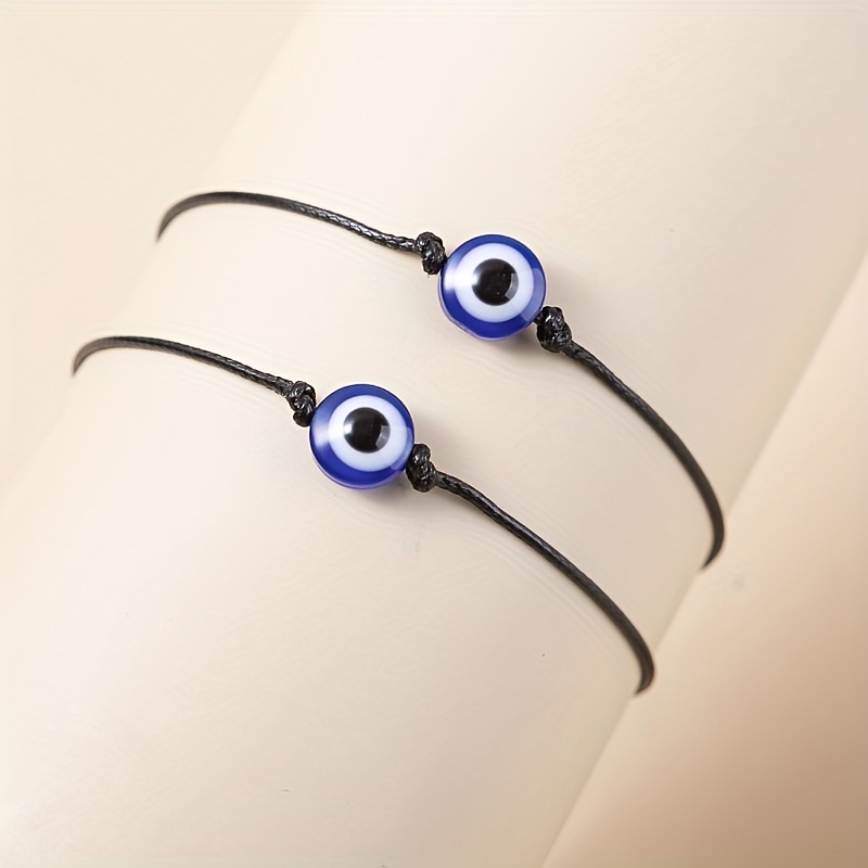 2 Pcs Devil's Eye Shape Beads Bracelet Set, Adjustable