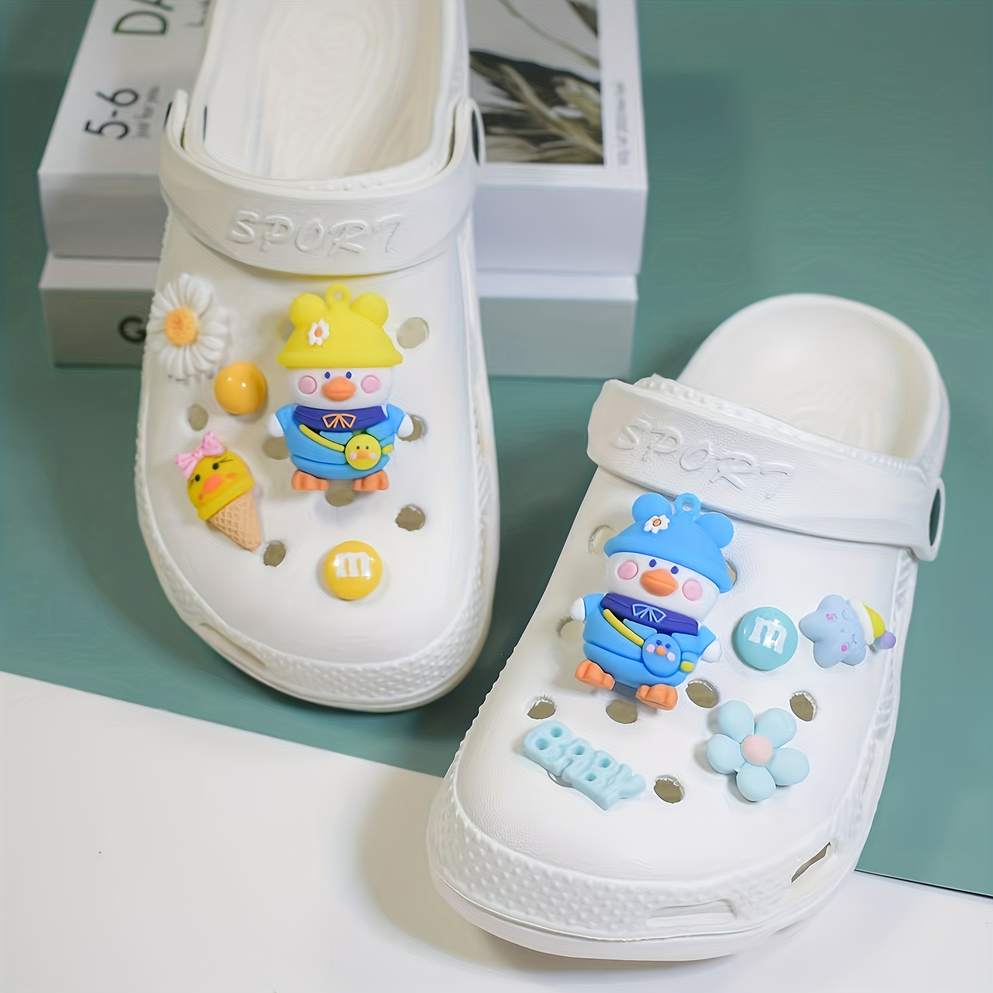 12/24pcs Multi-Color Cool Ducks Kawaii Shoes Charms for Clogs Sandals, Adorable Shoes Accessories Decoration for Boys Girls,Temu
