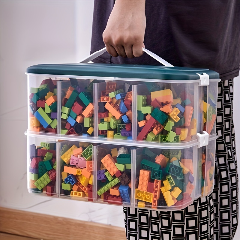 Plastic Storage Organizer for Lego Box Kids Child Toy Stackable Containers with Lids Bins 3 Layers Adjustable Compartments Building Blocks Chest Case