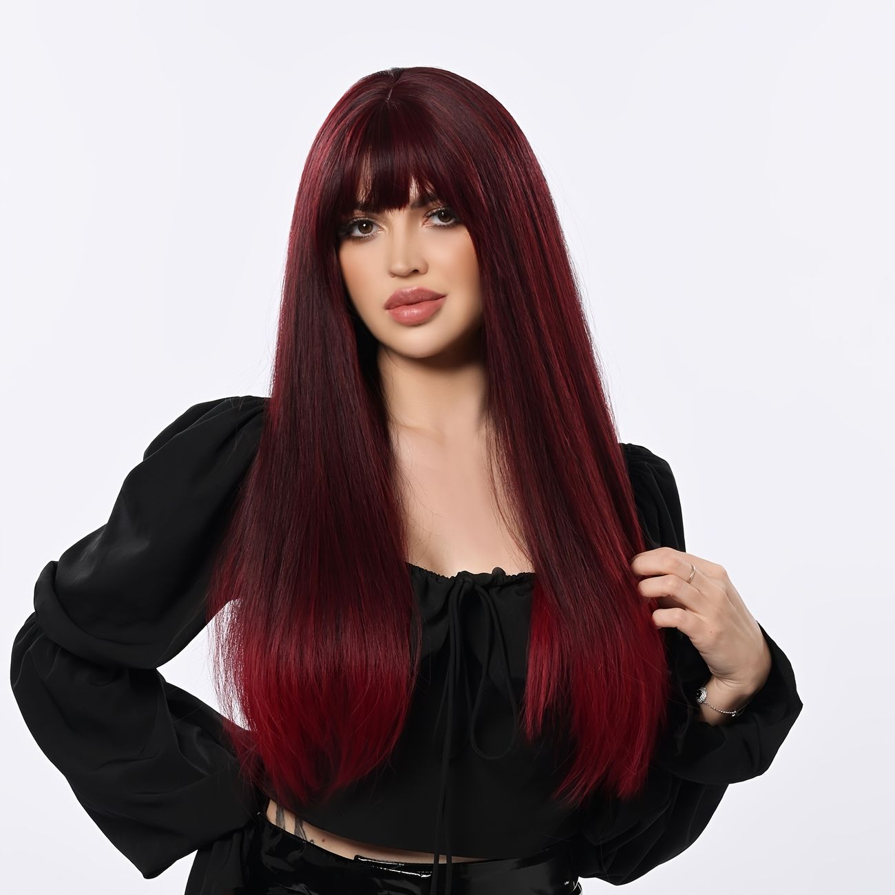 Long Red Wig With Bangs 24 Inch Straight Dark Red Wigs For Women Wine Red  Long Straight Heat Resistant Synthetic Wig For Fashion Women | Check Out  Today's Deals Now | Temu