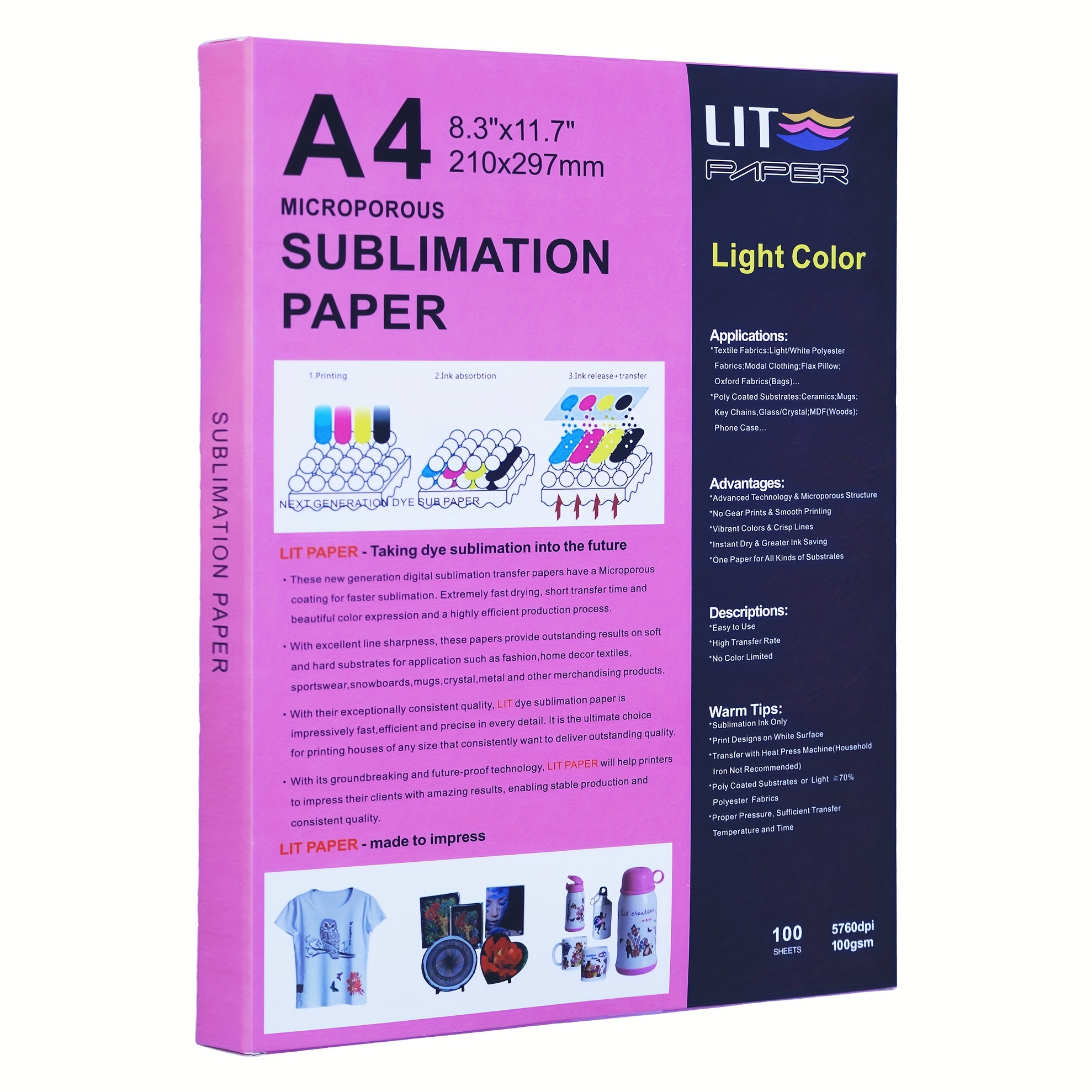 100 feuilles A4 de papier sublimation Premium, Printer par sublimation