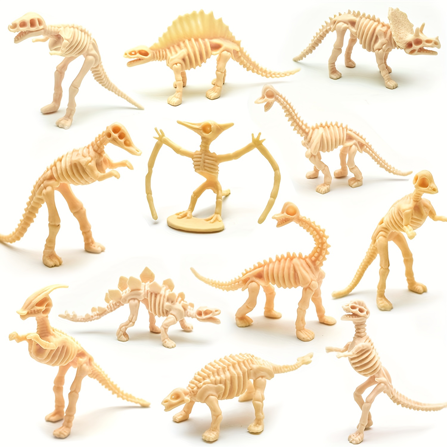 Dinosaur fossils with white paper straws.