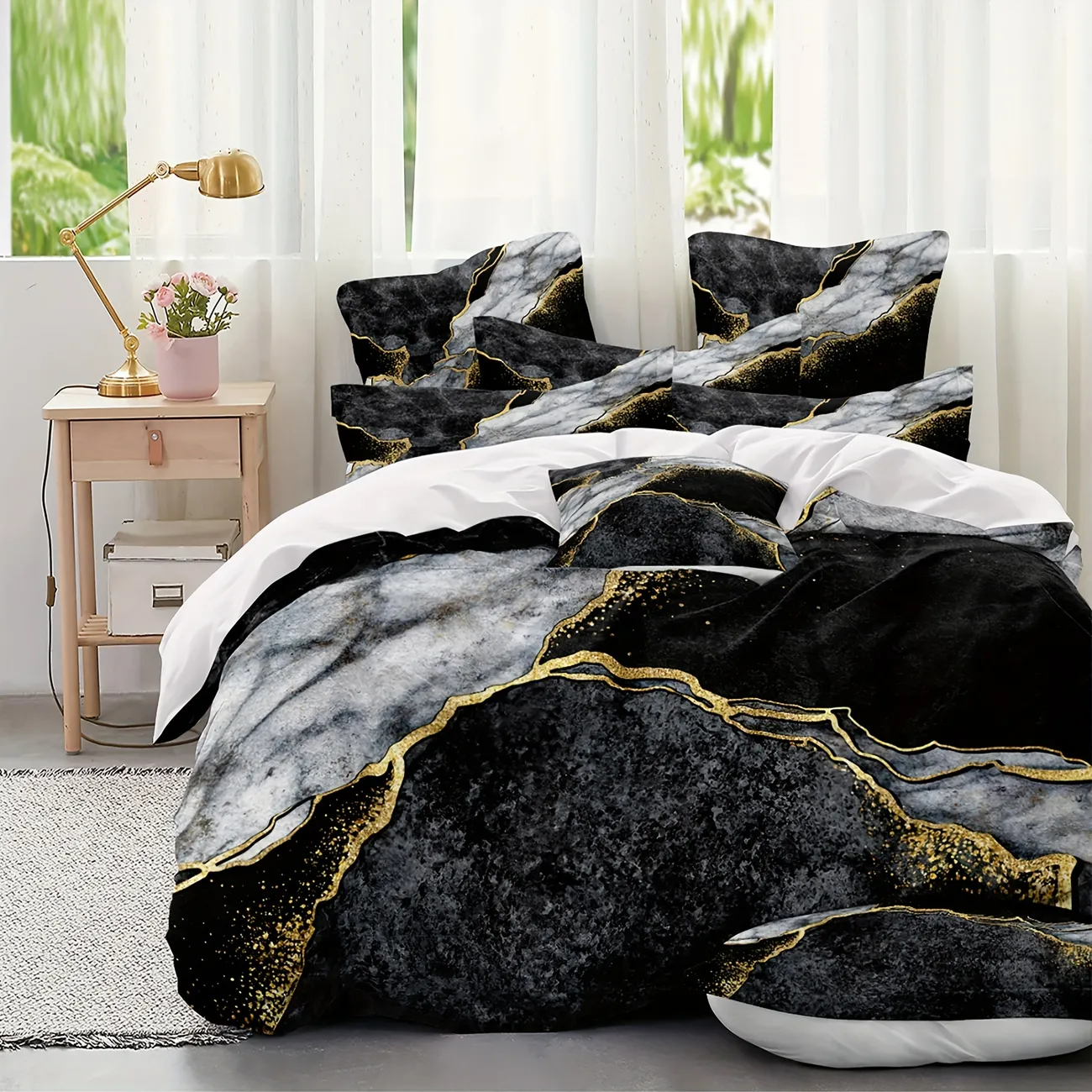 2/3pcs Soft and Comfortable Marble Print Microfiber Duvet Cover Set with Washable Pillowcases - Perfect for Bedroom and Guest Room (1 Duvet Cover + 1/2 Pillowcase, Core Not Included)