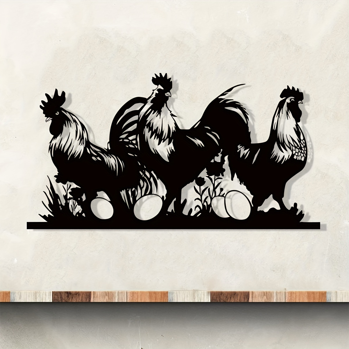 60 Black and White Rooster Decorative Yard Art