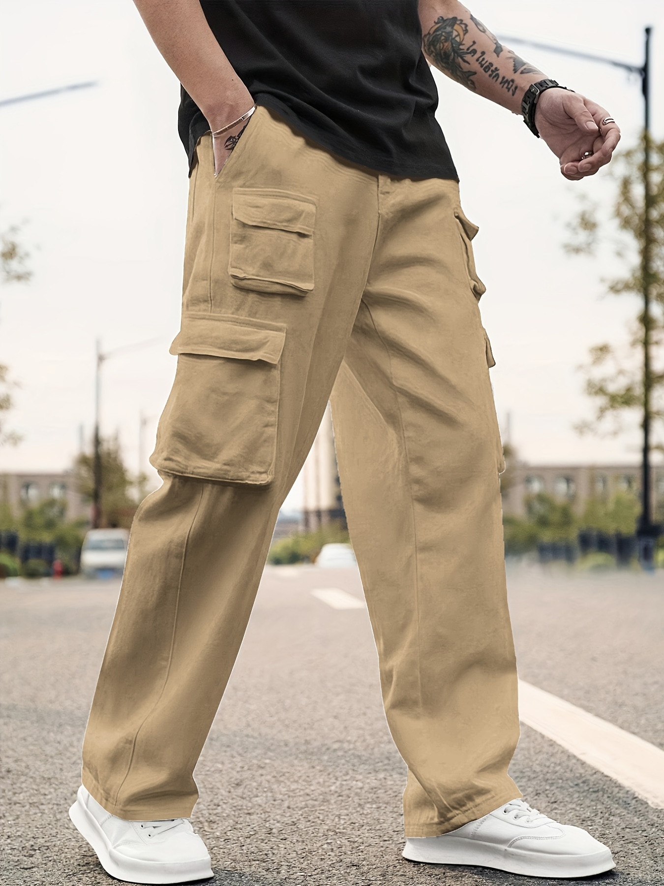Men's Multi Flap Pocket Cargo Pants Loose Trendy Pants - Temu Australia