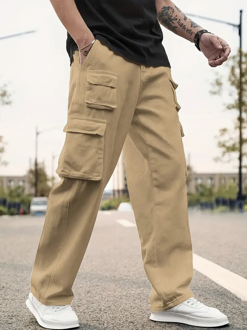 Men's Multi Flap Pocket Cargo Pants Loose Trendy Pants - Temu Canada