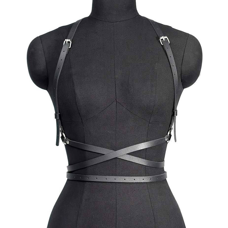 Black Faux Leather Ring Waist Belt Harness Gothic Punk Chest - Temu