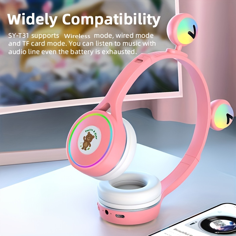 Auriculares de unicornio para niñas, 15 horas de tiempo de juego,  auriculares Bluetooth de unicornio para niños pequeños, portátil, teléfonos