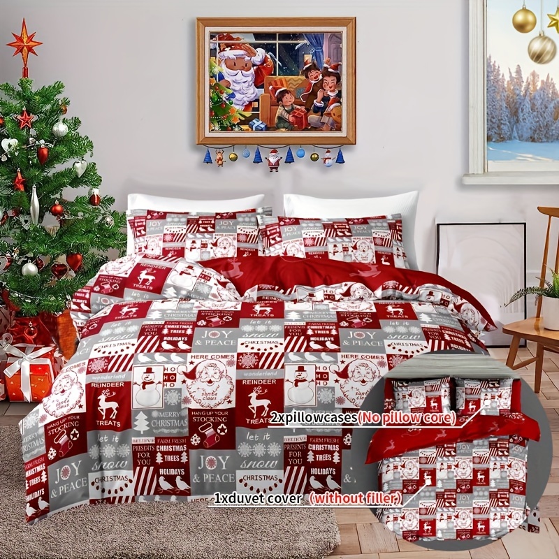 

3pcs Christmas Theme Duvet Cover Set, Checkered Santa Claus Print Bedding Set, Soft Comfortable Breathable Duvet Cover, For Bedroom Guest Room Dorm (1*duvet Cover + 2*pillowcase, Without Core)