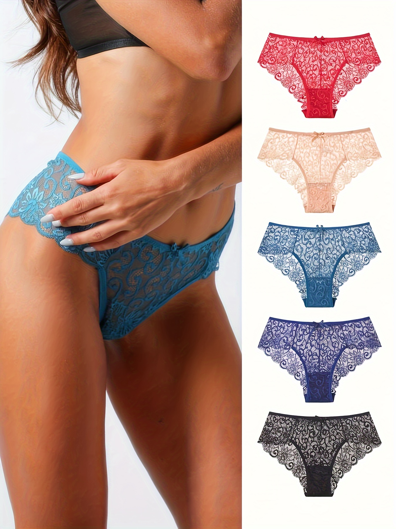 Floral Lace Briefs Comfy Sexy Wave Trim Low Waisted Cheeky - Temu New  Zealand