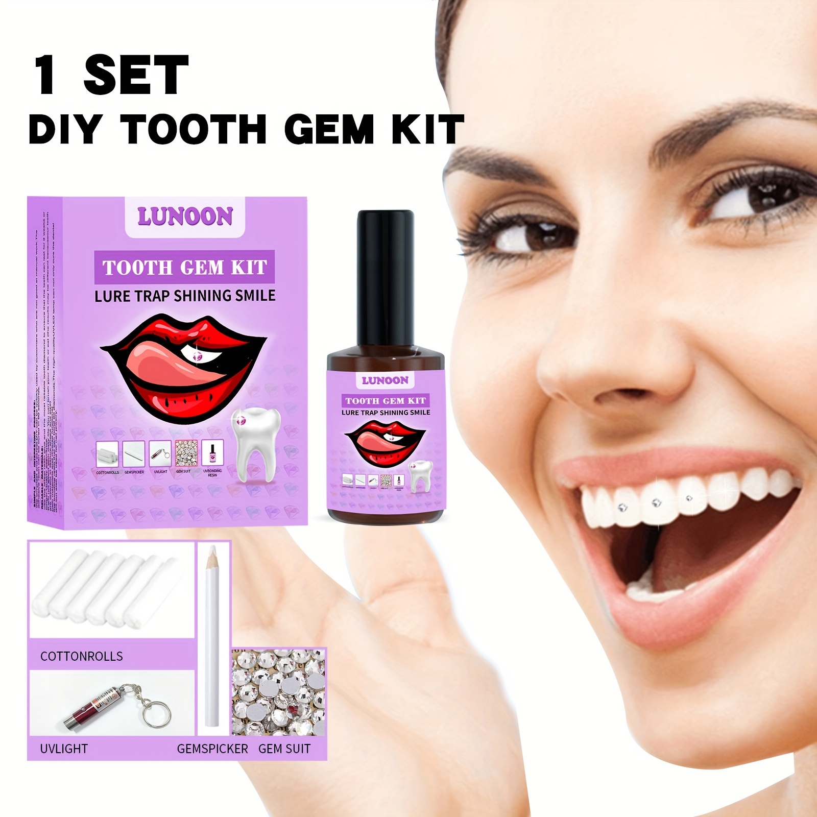 2set Diy Tooth Jewelry Gems Kit Sturdy With Curing Light Glue Professional  Ornament