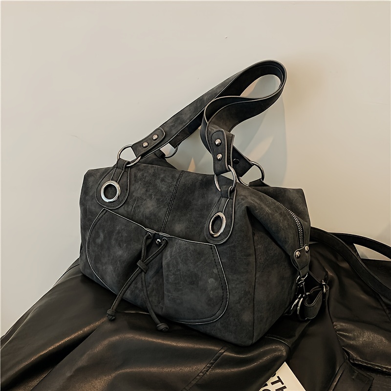 Y2K Style Big PU Leather Hobo Crossbody Bag