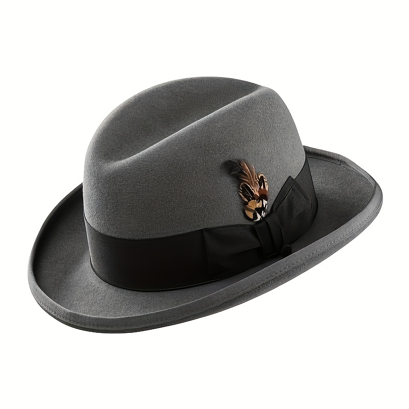 Ribbon Wool Fedoras Hat Elegant Rolled Brim Jazz Felt Hats Classic Breathable Top Hat for Women Men Autumn & Winter,Temu