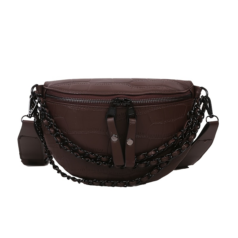 Crocodile Pattern Fanny Pack, Trendy Waist Bag For Travel & Sports, Stylish  Chain Decor Faux Leather Chest Bag - Temu