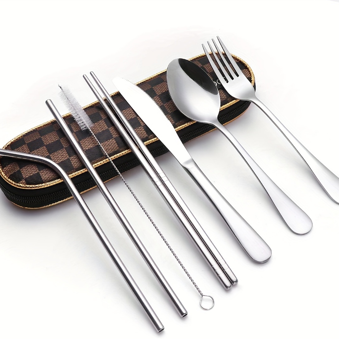 Silverware Set Stainless Steel Flatware Utensil Set with Case For Travel  Camping