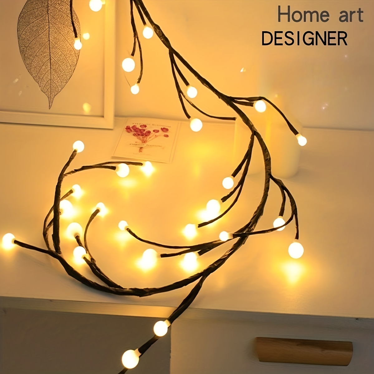 1pc usb powered willow vine lamp 48 led 1 8m 5 9 foot string lights for living room bedroom party walls home decoration christmas halloween decorations details 4