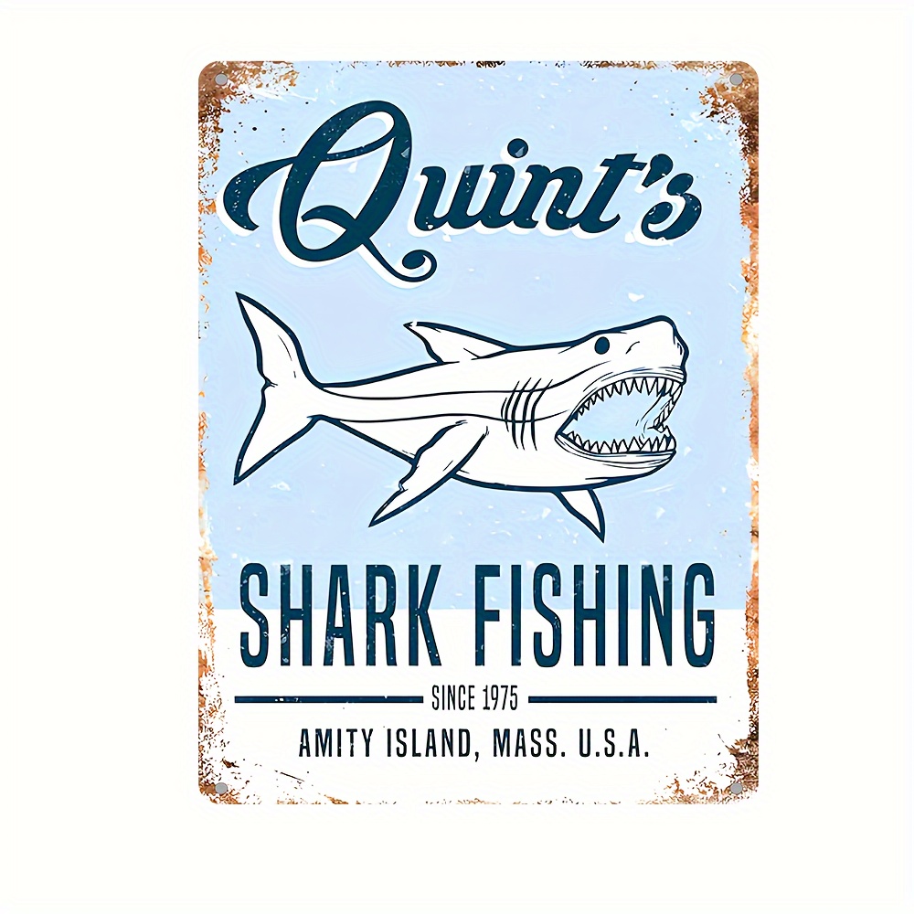 quint's Shark Fishing Metal Tin Sign Vintage Plaque Decor - Temu