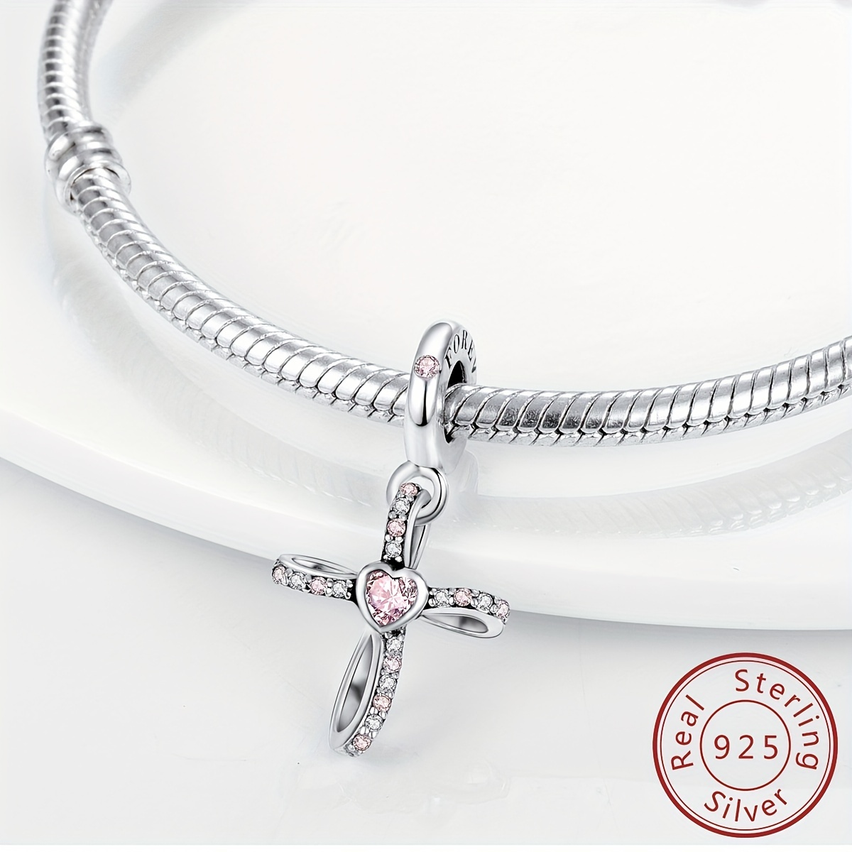 1pc Charming Sterling Silver Necklace With White Cross Pendant For