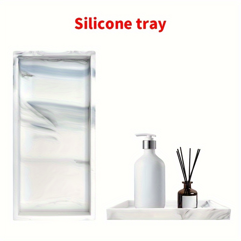 1 Pack Bathroom Silicone Vanity Tray ,Octagon Perfume Key Tray,Anti-Slip  Shatterproof Counter Trays, Kitchen Soap Dispenser Silicone Tray - Marble  White