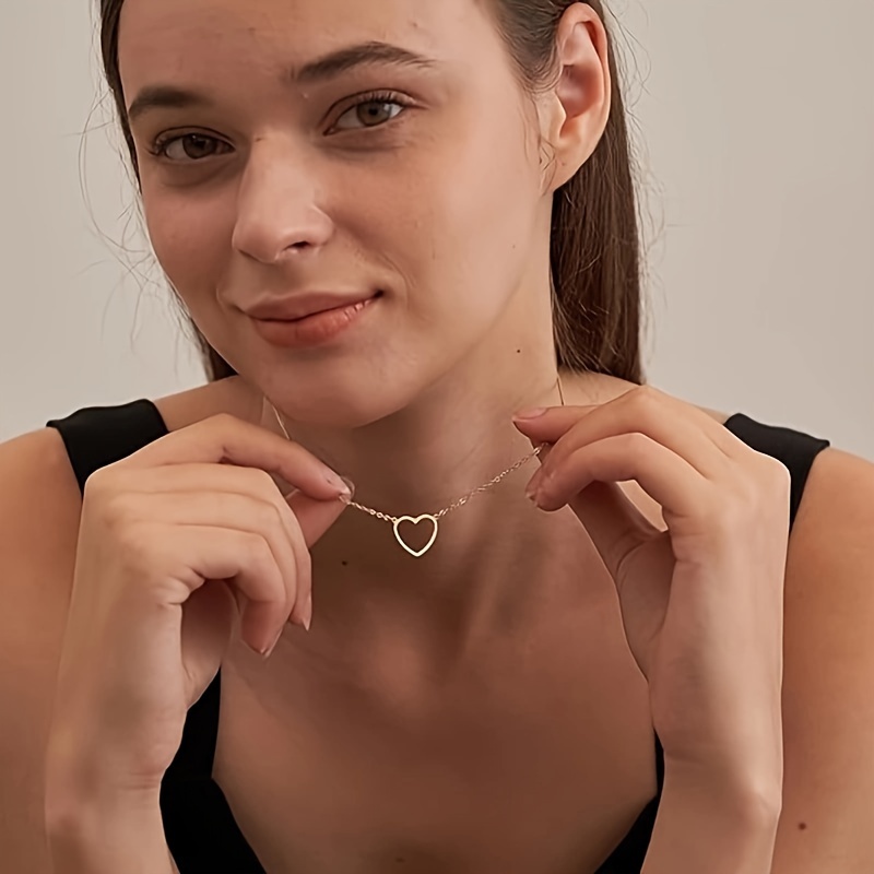 LEXODY Dainty Heart Necklace Tiny Heart Pendant Choker Necklaces Small 14k  Gold Plated Cute Open Heart Chain Necklace for Women Minimalist Jewelry