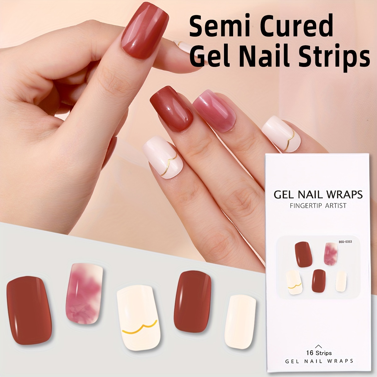 

Semi-cured Gel Nail Wraps, Semi-cured Gel Nail Strips, Spring/summer Pink White Simple Lines Nail Stickers, Salon Quality, Easy To Use And Long Lasting, Suitable For Women And Girls With 1 Nail File