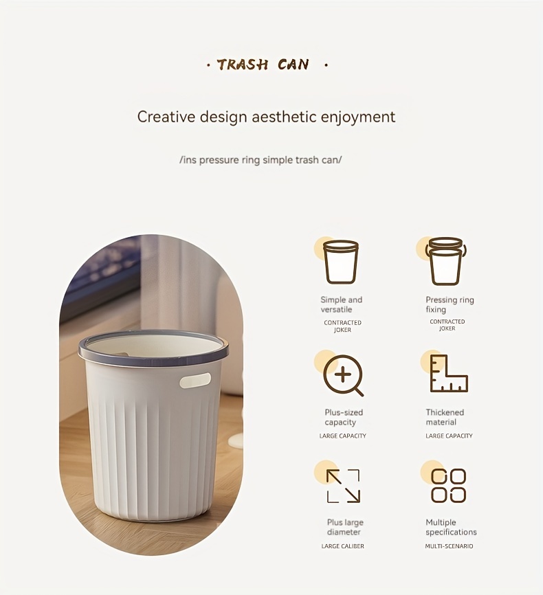 Simple Trash Can Pressure Ring Trash Bin Plastic Garbage Bin - Temu