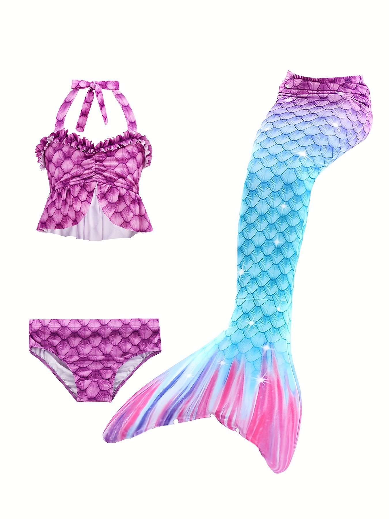 Girl's Color Gradient Mermaid Swimsuit Halter Bikini Set - Temu