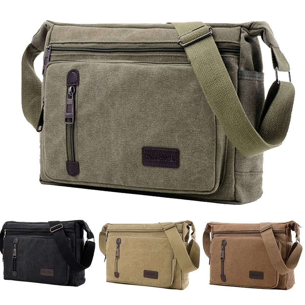 Men's Canvas Messenger Bag With Multiple Pockets Large - Temu