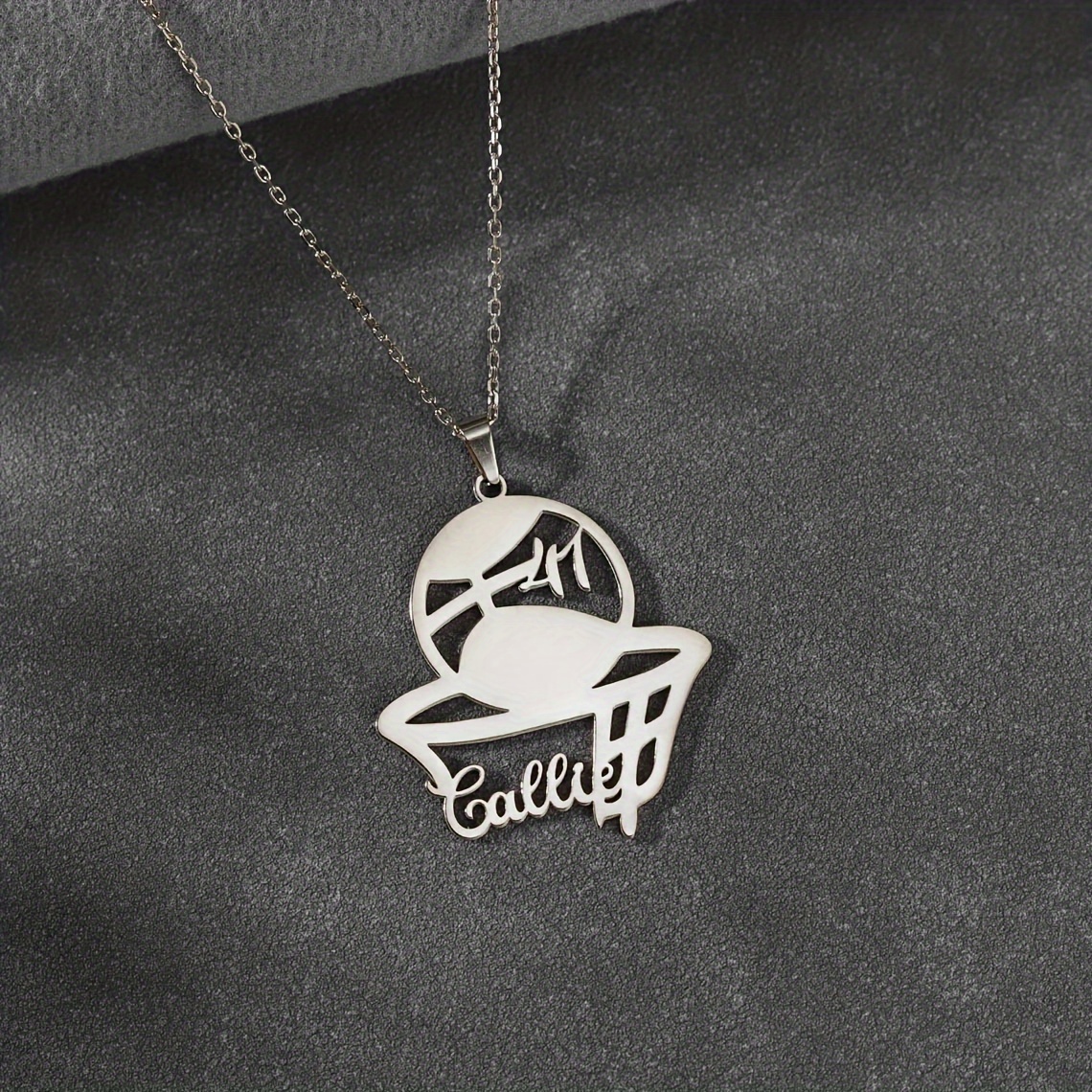 1pc Personalized Basketball Name Number Necklace Custom Engraved Sporty  Pendant with Basketball Hoop Design, High-Quality Metal Jewelry Gift for