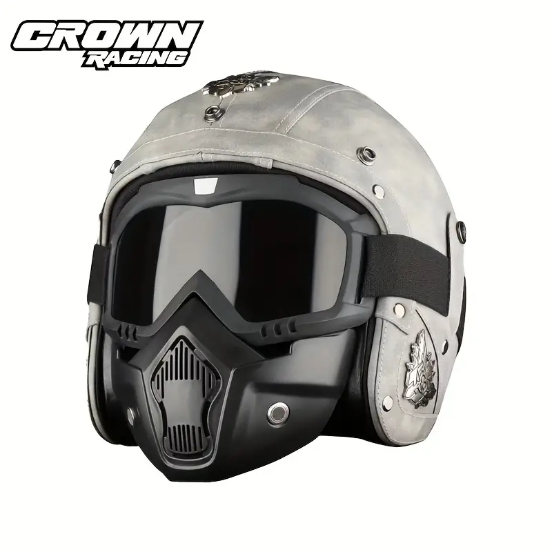 Crown Racing Retro Motorrad Sicherheit Herren 3/4 Offener Helm