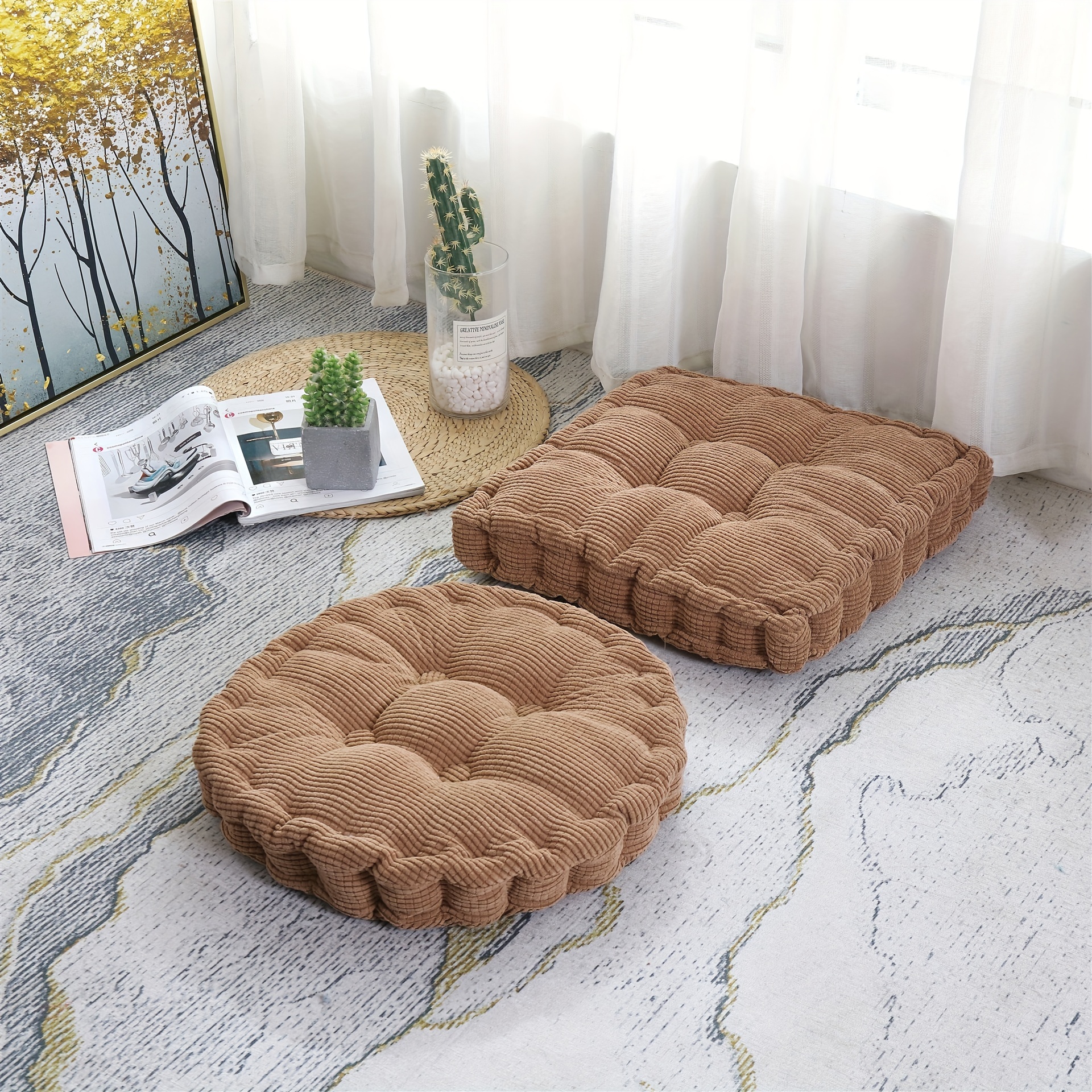 1pc Creative 3d Corn Grain Design Thick Velvet Seat Cushion Pillow,  Handmade, Tatami Futon Cushion, Buttocks Pillow