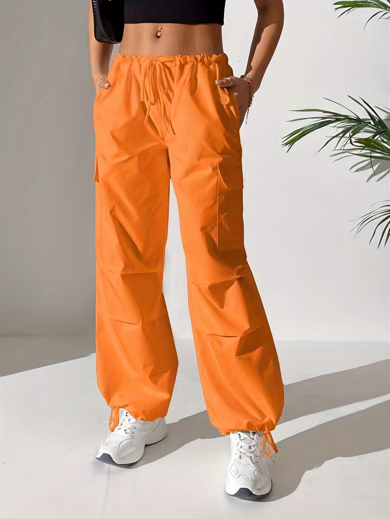 Buy the NWT Womens Orange Flat Front Elastic Waist Zip Pocket Jogger Pants  Size 16