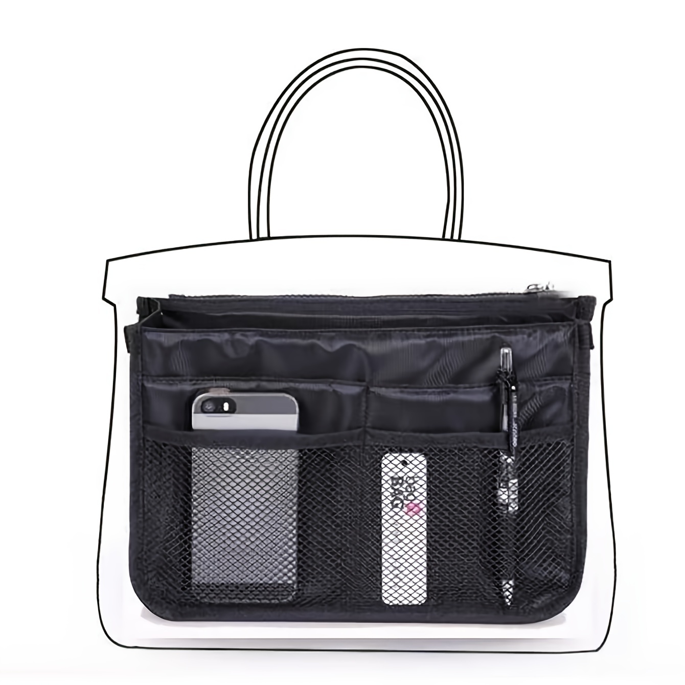 Small Multi-pocket Organizer Insert Bag, Canvas Zipper Cosmetic Storage Bag,  Lightweight Portable Inner Travel Storage Bag - Temu New Zealand