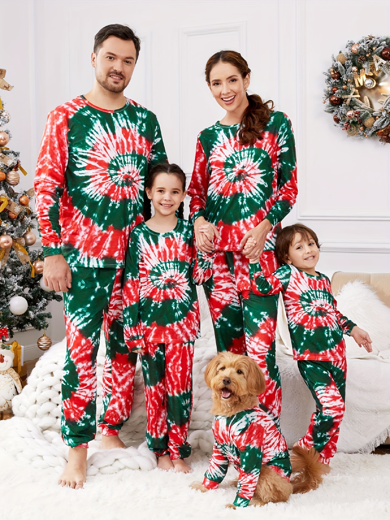 Christmas Allover Print Family Matching Long-sleeve Pajamas Sets (Flame Resistant)